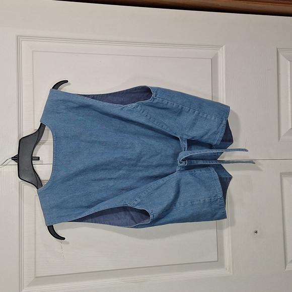 Vintage Karen Scott 100% Cotton denim embroidered vest - M - blue/floral - Picture 2 of 7